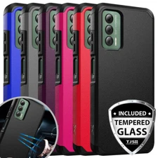 For Cricket Outlast/ATT Jetmore Case Dual Layer Hard Hybrid Cover+Tempered Glass