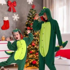 Pijama de una pieza de dinosaurio suave con capucha familia padre-hijo pijama disfraz con disfraces