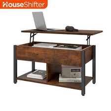 Rectangle Lift Top Coffee Table Lift Up Rustic Wood Table w/ Open-Hidden Storage