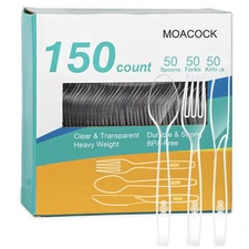 MOACOCK 150 Pcs Clear Plastic Silverware, Heavy Weight Plastic Forks Spoons K...
