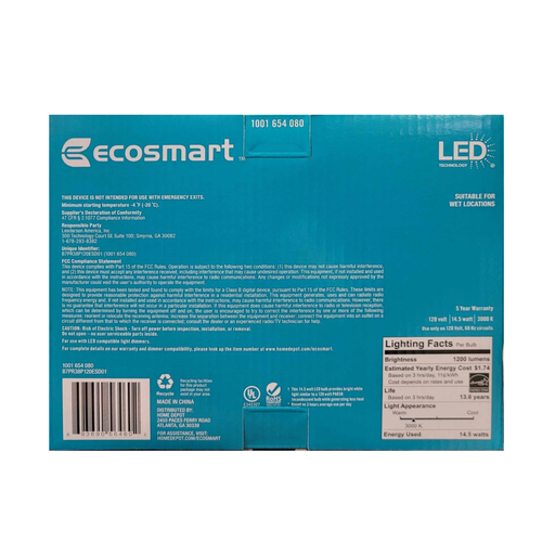 EcoSmart 120W Equivalent Bright White LED PAR38 Dimmable Flood Light Bulb - Picture 2 of 8
