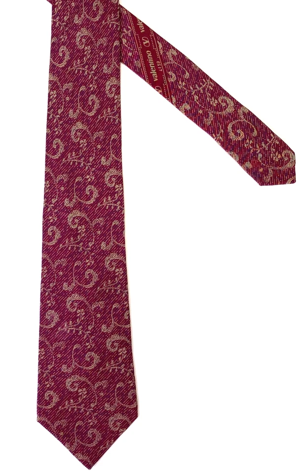 Corbata Valentino Cravatte Roja Floral Para Hombre Delgada Seda Cuello De Colección Italia L:56” W:3” Foto 3 de 4