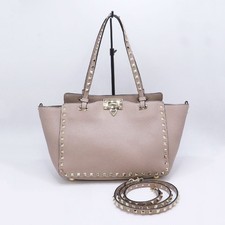VALENTINO Valentino Rockstuds Tote Bag 2way Shoulder Bag Valentino Pink Beige Us