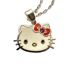 Authentic Sanrio Mini HELLO KITTY Necklace NICE Enamel Pendant Silver Chain 18  