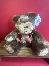 NWT Napco Chocolate Brown Teddy Bear 11" Silky Plush Stuffed Animal Toy Ribbon
