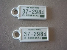 Matched Pair 1950's 60's?? NEBRASKA 37 2984 DAV LICENSE PLATE KEYCHAIN TAGS