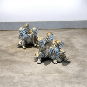 Vintage Angel Cherub 90s Ceramic Art Candle Holders Figures Gold