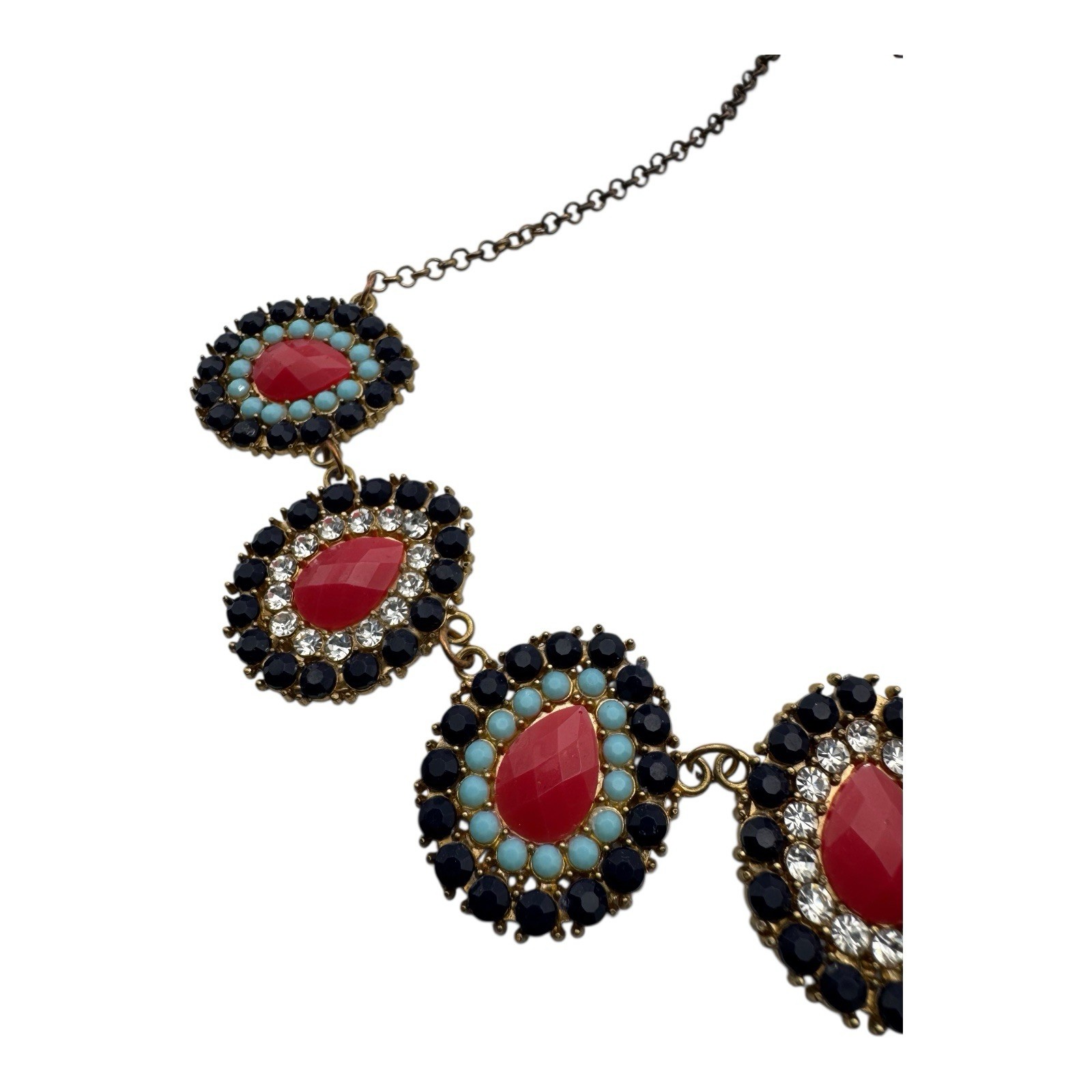 ETC! Statement Necklace Multicolor Rhinestone Ova… - image 4