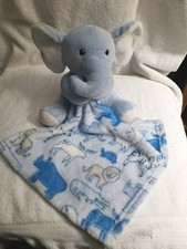 Elephant Blue Stuffed Animal Print Plush Baby Security Blanket Little Beginnings