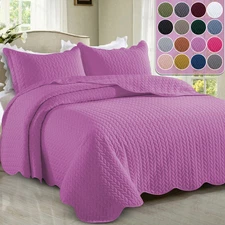 King Size Quilted Bedspread Soft All Season Coverlet Bedding Set with PillowSham