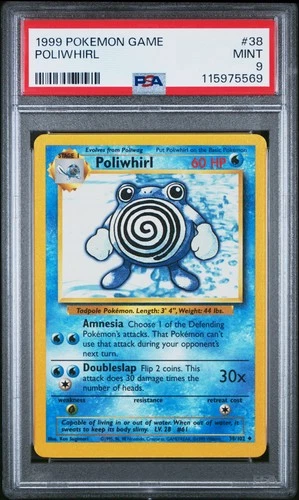 1999 POKEMON BASE SET UNLIMITED #38 POLIWHIRL PSA 9