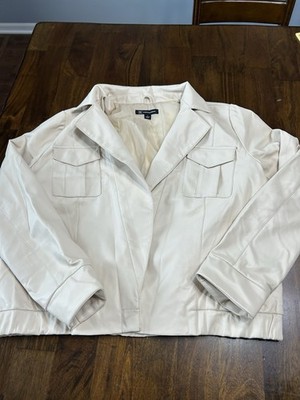 INC International Concepts Faux Leather Ivory Jacket Size Large NW0T Classic 