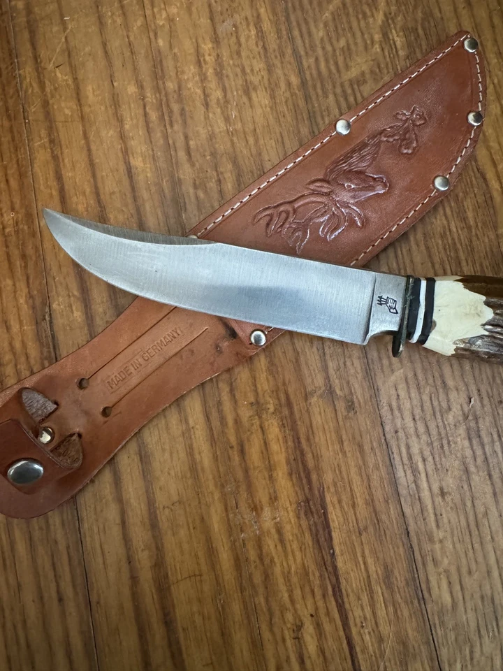 "Cuchillo de caza vintage Solingen Alemania 13109 con funda de cuero - 9"" fijo" Foto 4 de 4