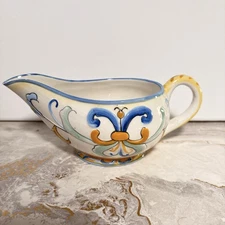 Fritz & Floyd Ricamo Gravy Boat With Blue Orange And Green Design