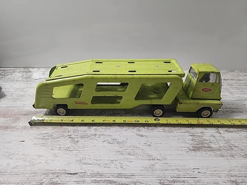 Vintage Tonka Pressed Steel Green Auto Transport Car Carrier Hauler Semi