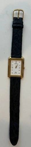 Vintage Seiko Tank Watch Mens White Dial Gold Tone Rectangle 7N29-5A50