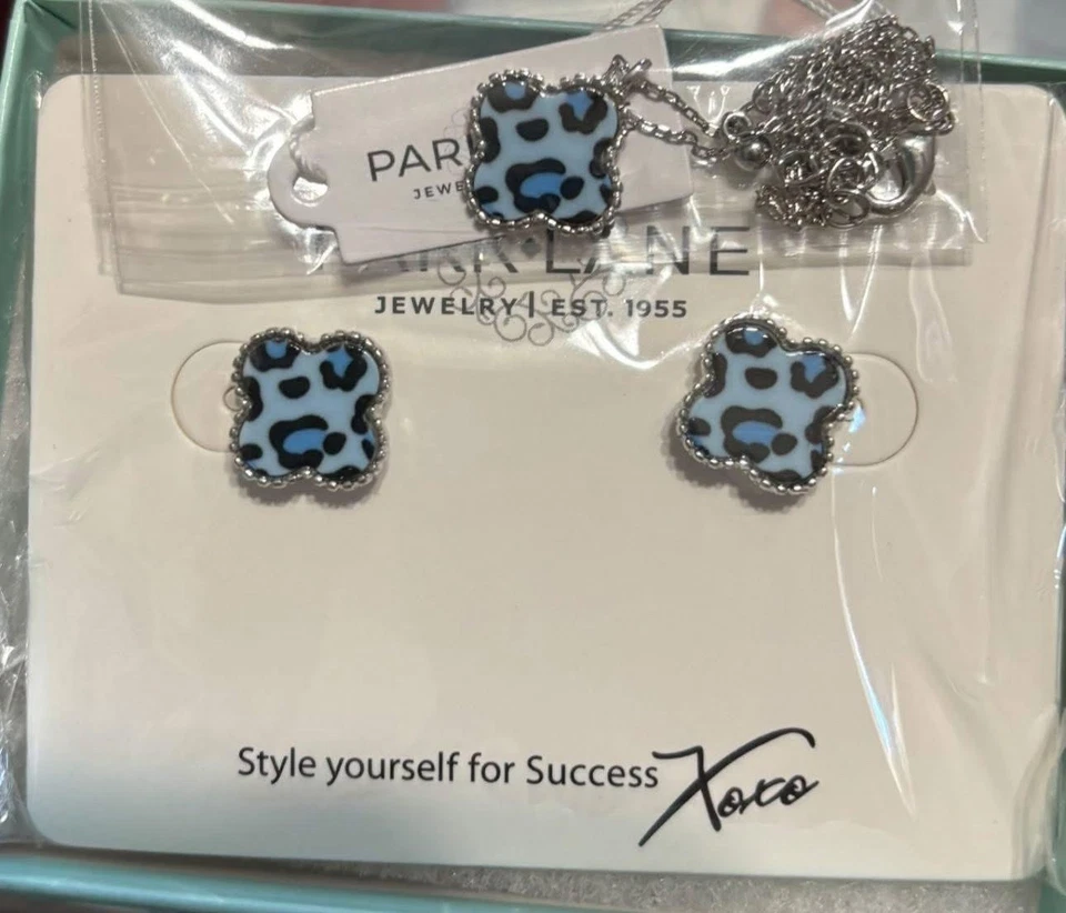 Collar y pendientes Park Lane Lana leopardo azul enchapados en plata edición limitada cuadrilátero  Foto 4 de 4