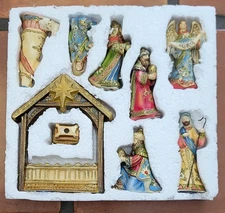ROMAN INC Porcelain Holy Family Nativity Set #39833 9 Pieces Manger Original Box