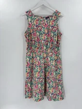 Columbia Dress Womens Large Floral Multicolor Sleeveless Linen Cotton Pockets