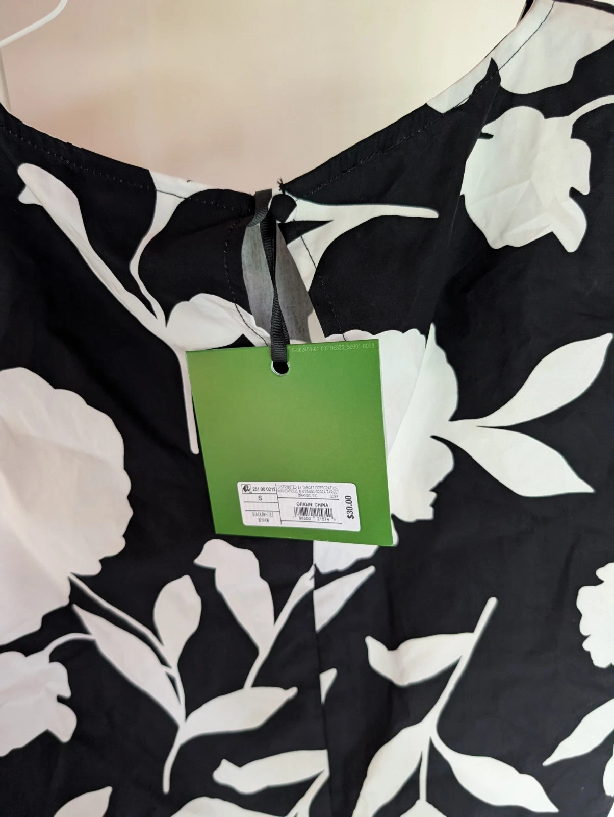 Canotta nuova con etichette Kate Spade Target nera bianca top floreale 100% cotone shell *PICCOLA*