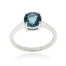925 Silver London Blue Topaz Solitaire Round Ring