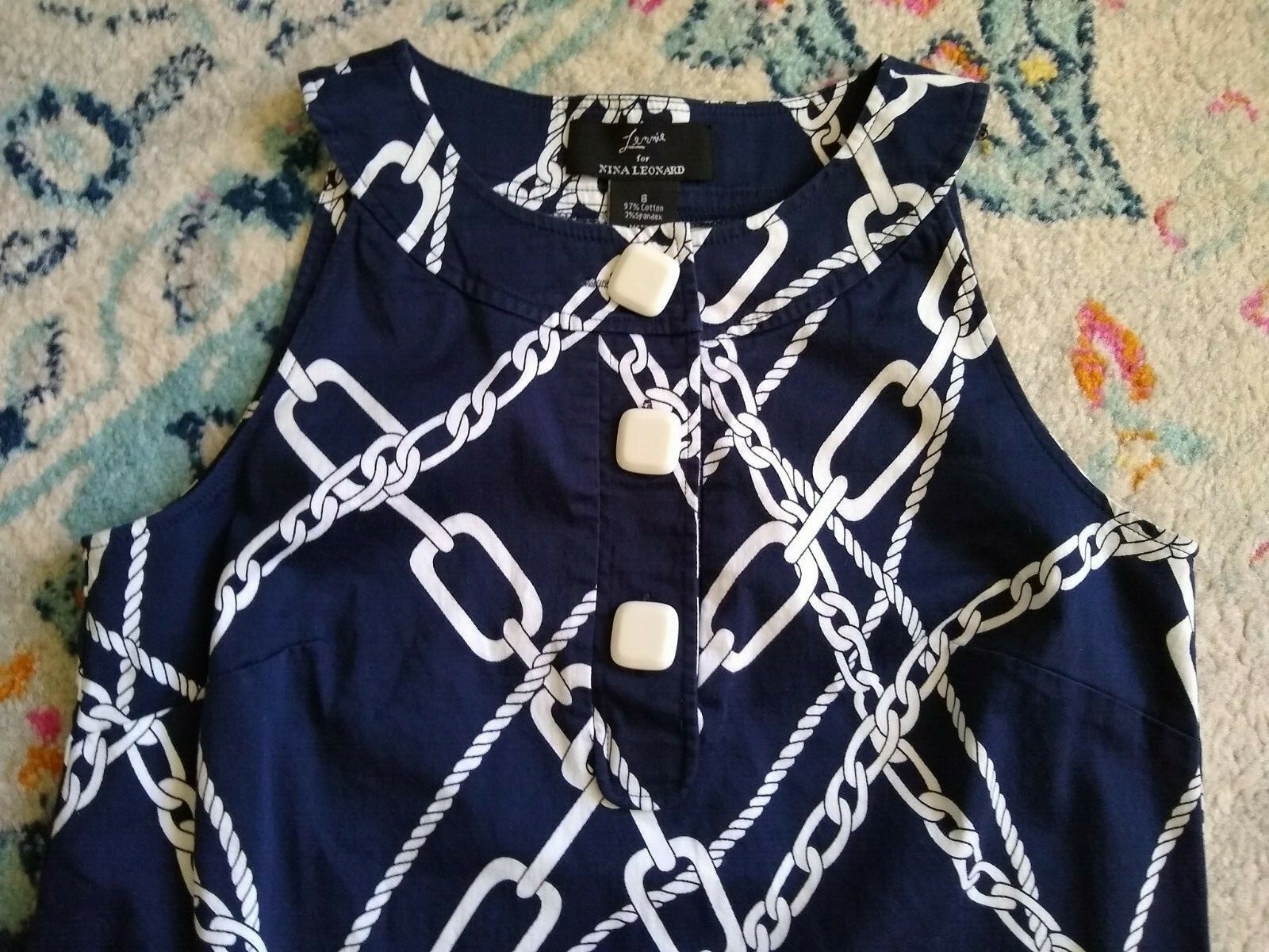 Lennie for Nina Leonard Navy Shift Dress Sleeveless Chain Rope Nautical ...