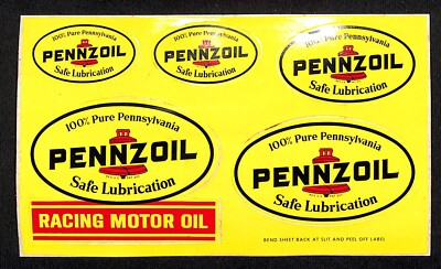 #ad Pennzoil Racing Motor Oil Performance Auto Racing Sticker Sheet 4quot;x6.75quot; c1970 $14.99