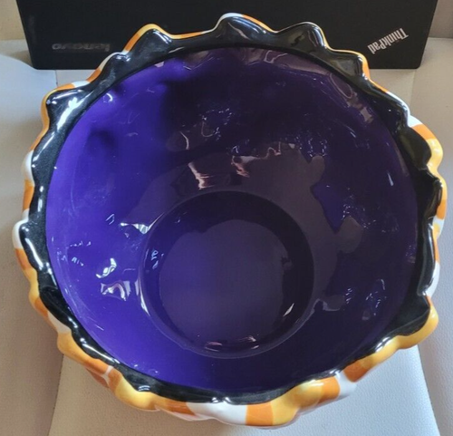 Ceramic Halloween Candy Bowl Pumpkins Candy Corn Stars 10 Inches Round Nice - Picture 4 of 6