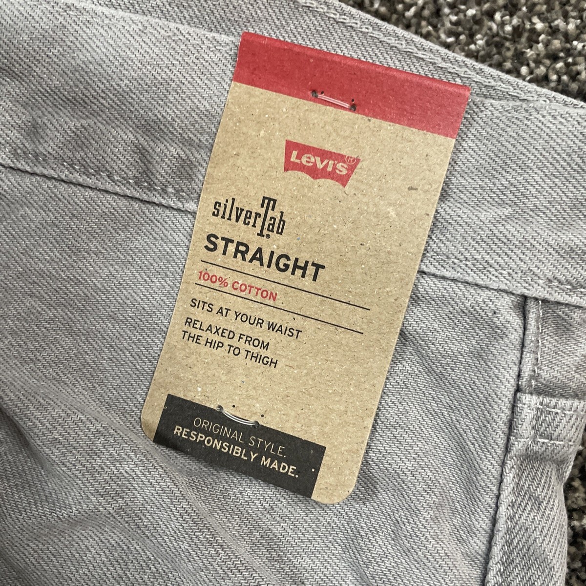 LEVIS SILVERTAB Straight-Fit Zip Denim Jeans Pants Bliss Grey Size