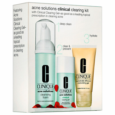 Clinique Acne Solutions Clinical Clearing Kit 3 PC Cleanser + Gel + Lotion NIB 