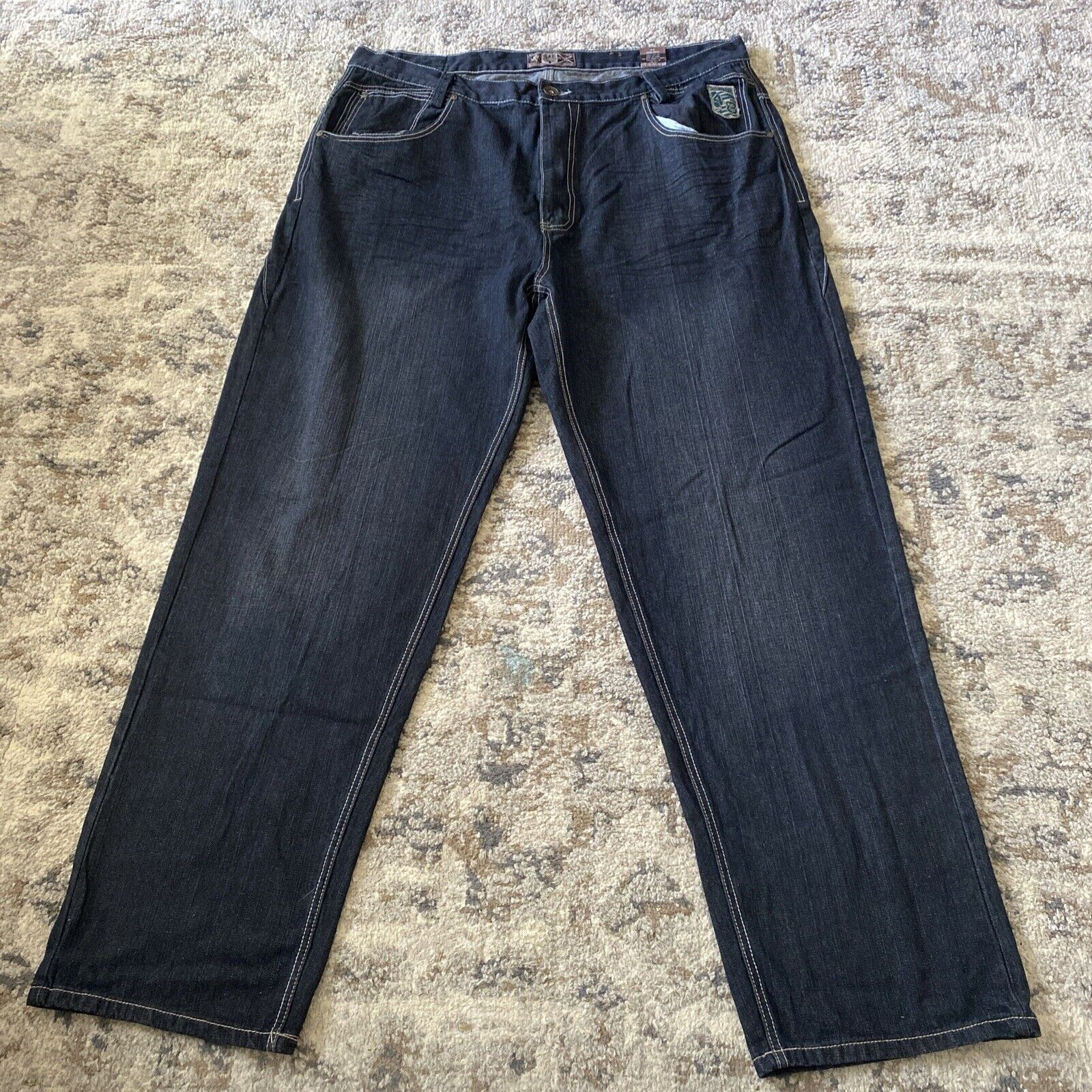 Raider Jeans Vintage Y2k Mens 44 Gray Denim Skate Loose Baggy Dark Embroidered