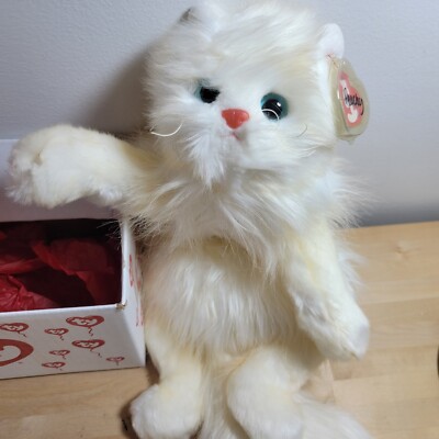 Ty Classic PEACHY Cat Plush White Furry Shaggy 2001 MWMT VINTAGE