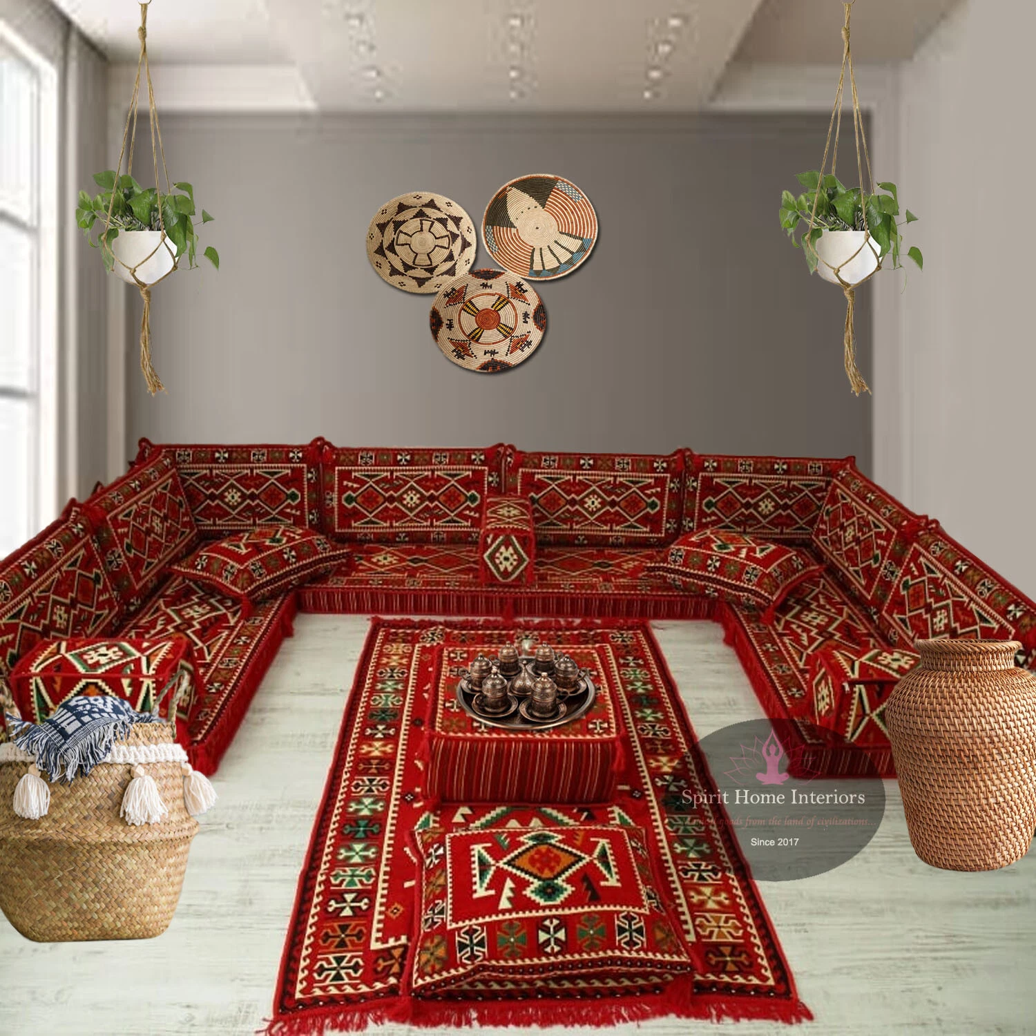 Arabic Majlis floor seating,corner sofa set,floor couch,kilim rug,bohemian decor
Opens in a new wind