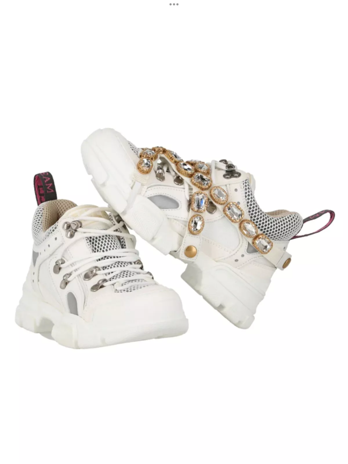 Baskets femme Gucci Flashtrek cuir blanc strass taille 5 AUTHENTIQUE NEUVES SANS BOÎTE