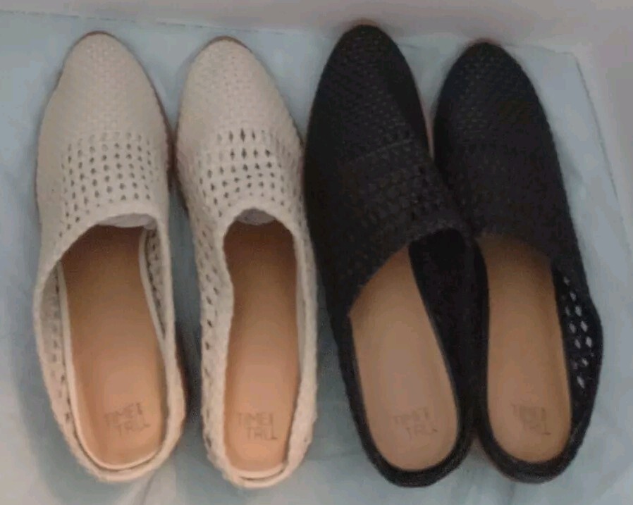 Lotto due paia mules donna Time e Tru tessuto con tacco nero e beige taglia 9 5