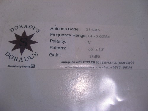 ANTENNA: Doradus Model 356015 Microwave 3.4-3.6 GHz 15 dBi 60x15 Deg Vert NOS - Picture 3 of 5