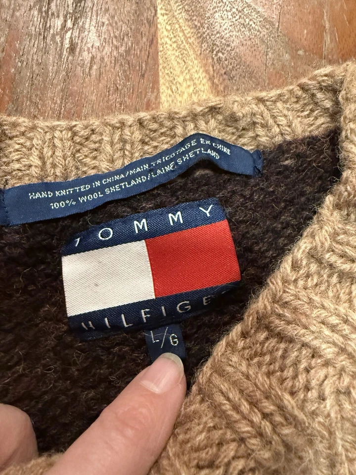 Vintage Tommy Hilfiger Wool Sweater Men’s L Fly Fishing Shetland Hand Knitted - Image 4 of 4