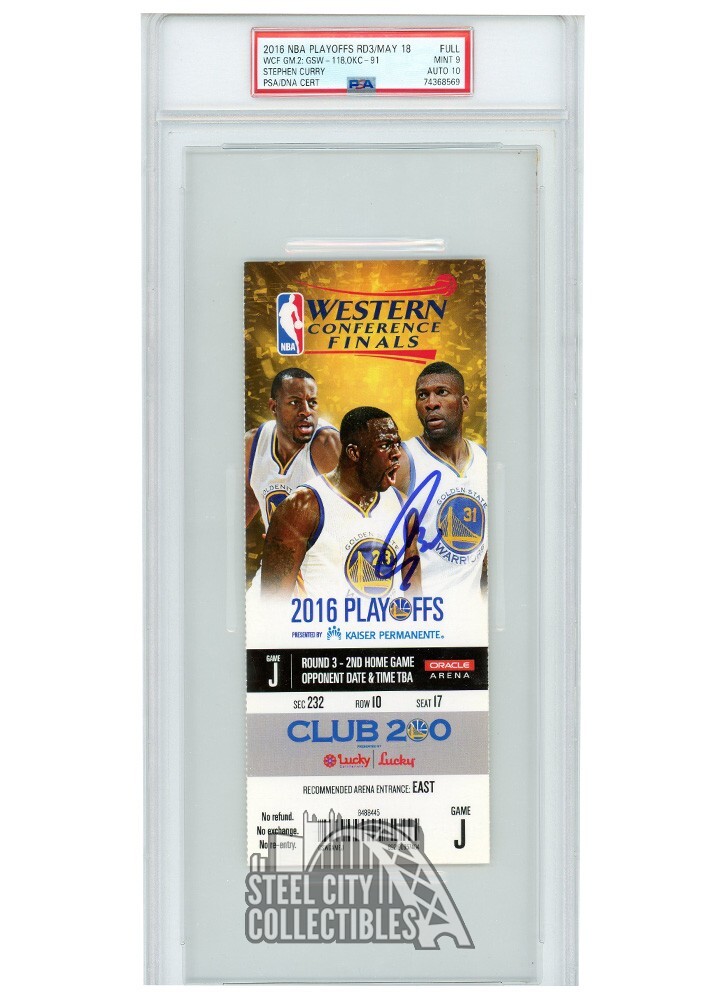 Stephen Curry Autographed 2016 NBA WCF Round 3 Game 2 Ticket PSA 9 PSA/DNA 10