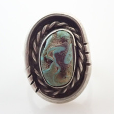 Vintage Navajo Natural Turquoise Sterling Silver Band Ring Sz 5