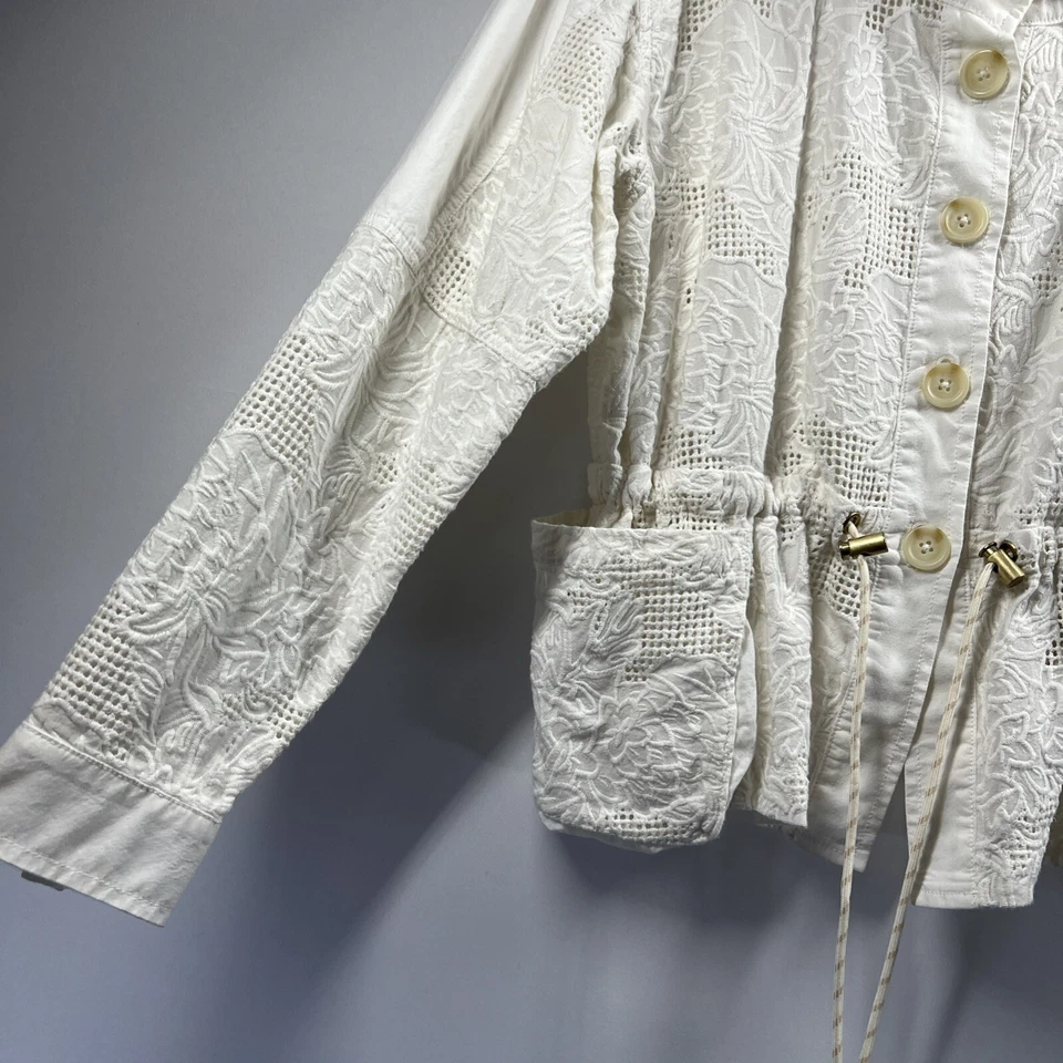 Anthropologie Womens Jacket S Ivory Lace Slouchy Pockets Toggle Waist Button Up - Image 4 of 4