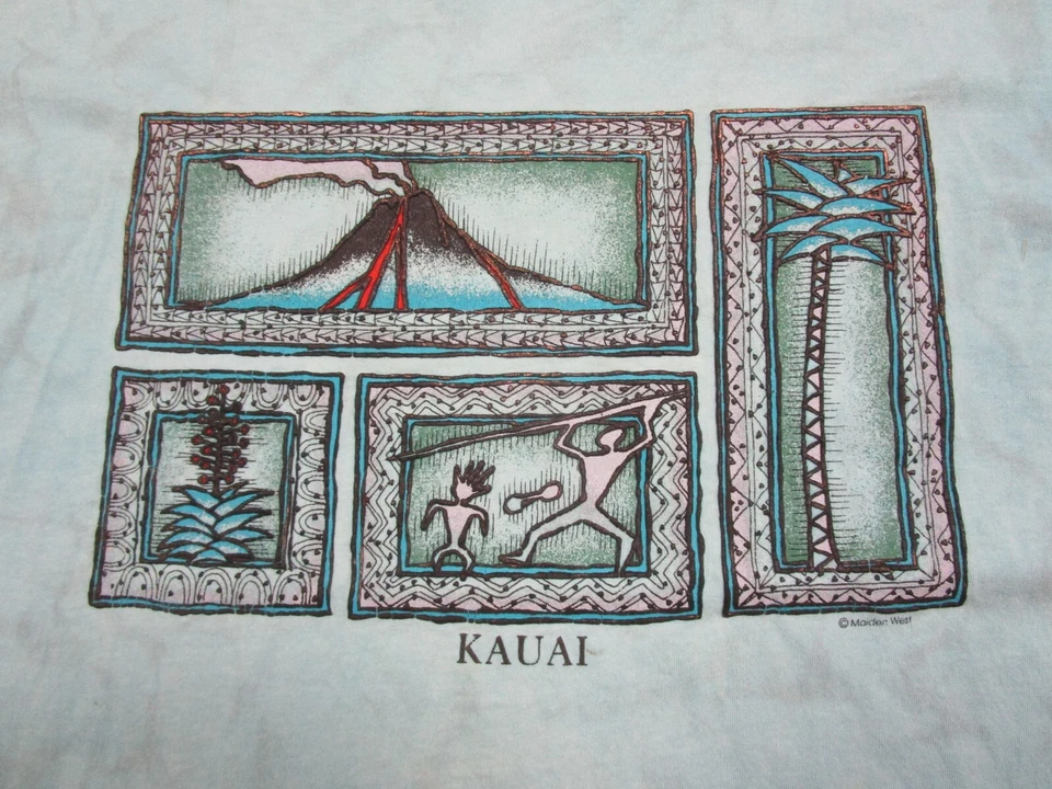 Camiseta Hawaiana Vintage Años 90 (L) Palmeras Volcán Maui Kauai Kona Arte Adulto Foto 3 de 4