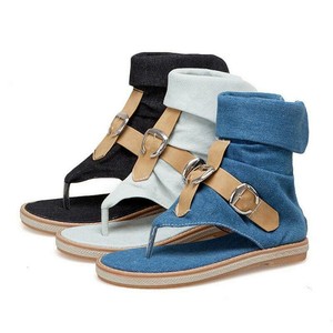 Women Denim Sandals Flat Gladiator Boot 