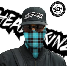 UPF50+ FACE MASK / BANDANA - TARTAN AQUA - (Motorbike, Fishing, Camping)