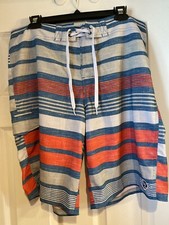EZEKIEL Men's Size 33 Unlined Board Shorts Swim Trunks Striped Blue Red Gray
