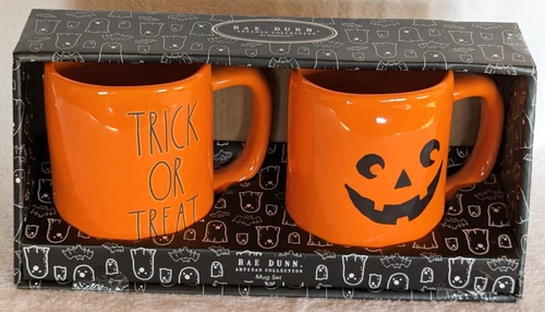Rae Dunn Trick or Treat Jack O' Lantern Mugs 2 Pieces New in Box