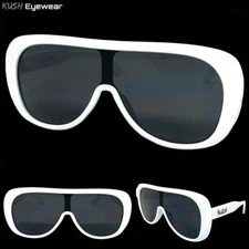 Oversized Vintage Retro Party Raver KUSH SUN GLASSES Large White Frame Dark Lens