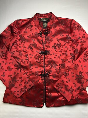 R&K Evening Red Asian Inspired Blazer Jacket Coat Frog Closure Women's Size 10