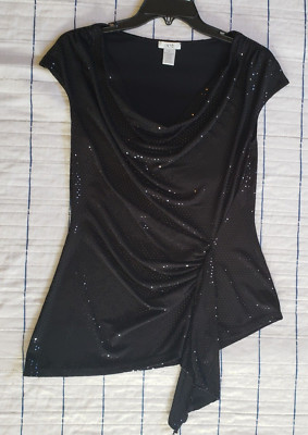 Cache Blouse womens size small top sleeveless black sequin moc wrap scoop neck