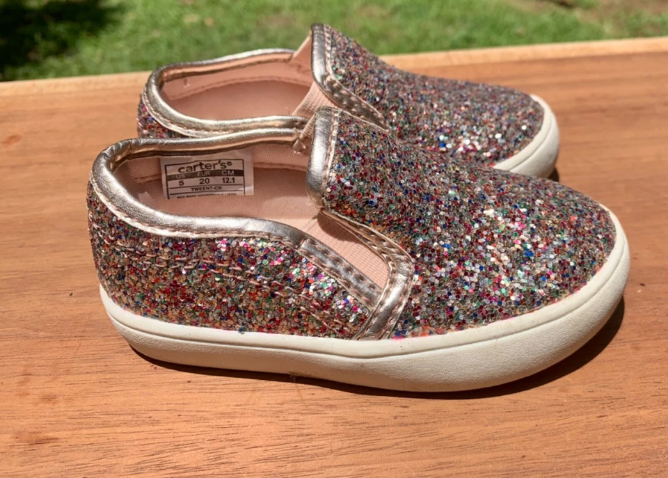 Carters Pink/MutliColor Sparkel Slip On Sneakers Toddler Size 5 - Image 4 of 4