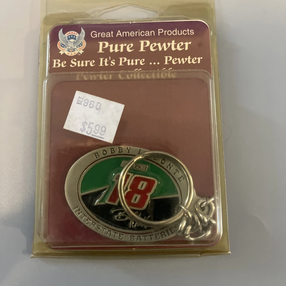 Vintage 1998 NASCAR Bobby Labonte #18 Interstate Batteries Pewter Keychain - Image 2 of 4